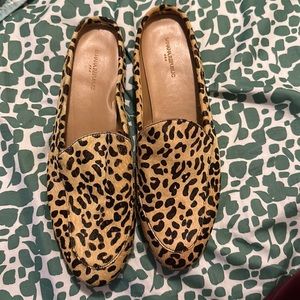 J.CREW CALF HAIR LEOPARD MULE SLIDES